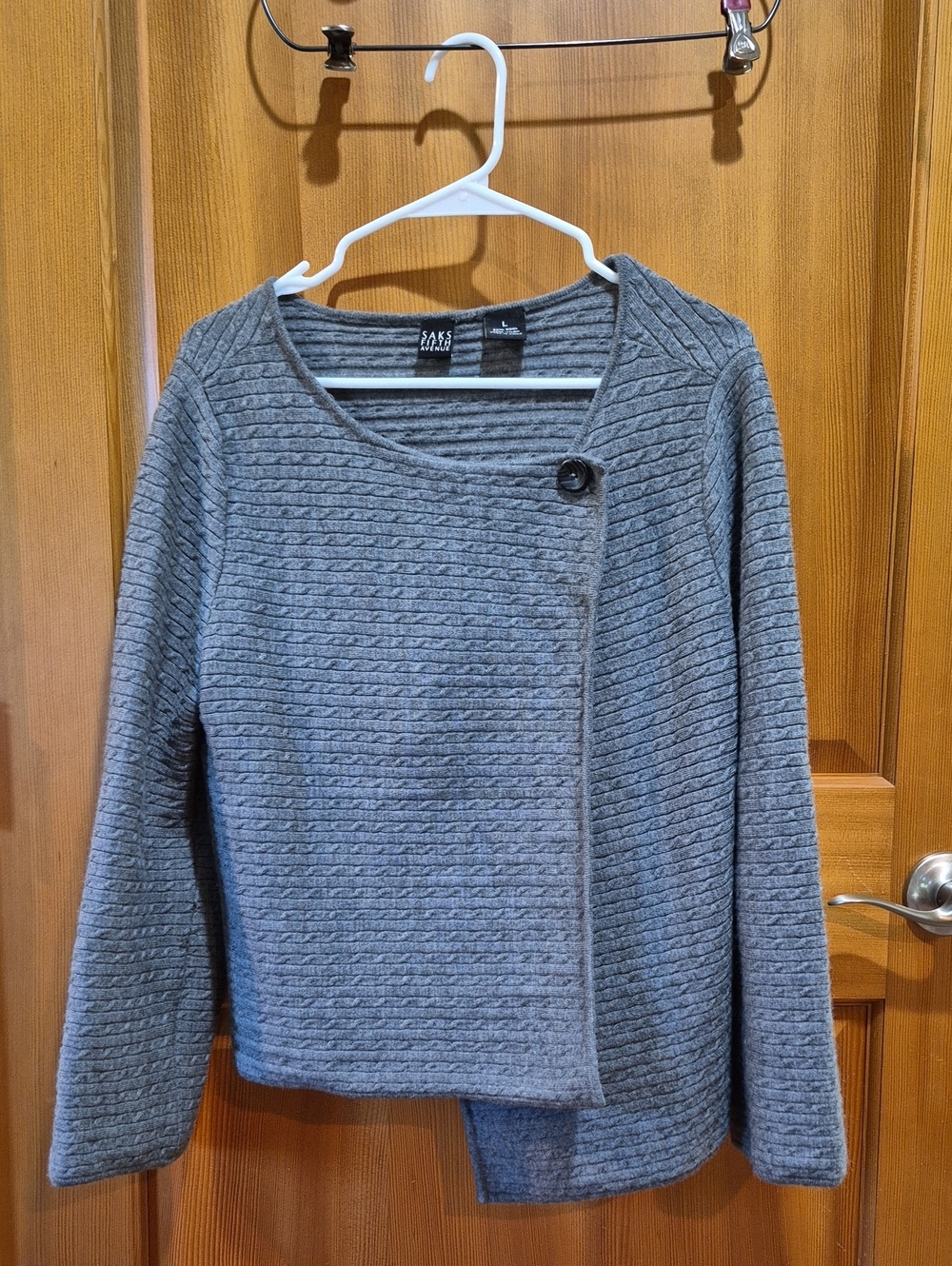Saks Fifth Avenue Gray Quilted Knit Asymmetric Single-Button Jacket